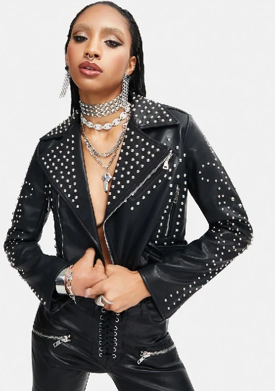 Women's Versatile Apparel Winter Warehouse Sale Bella Vita Cropped Studded Moto Jacket