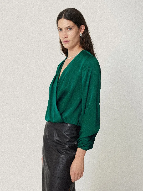 Style Breakthroughs Sustainable Fashion Clothing For Women Style Breakthroughs Recycled Satin Drape Wrap Top | Green