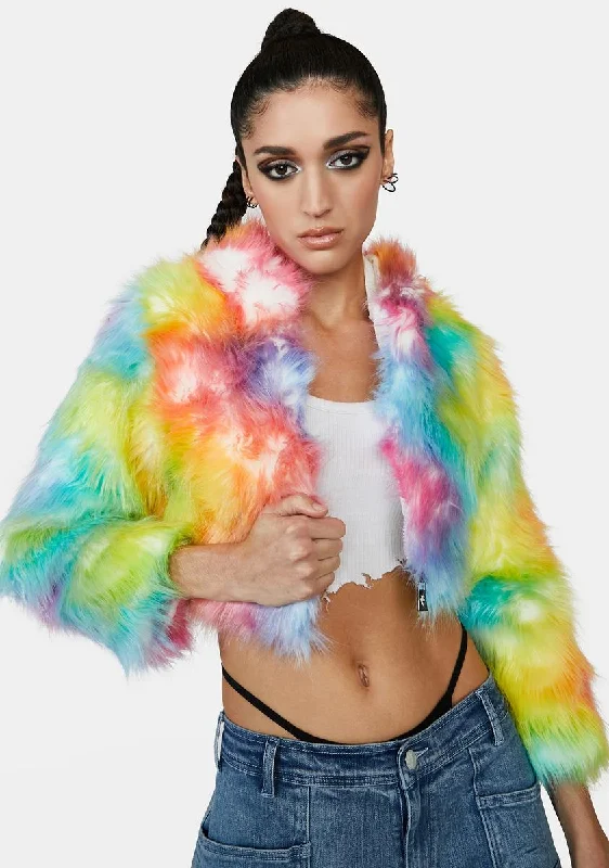 Charming Women's Holiday Apparel You'Ll Love Us Because LED Crop Faux Fur Jacket