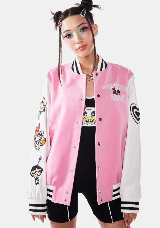 Women's Vintage-Inspired Outfit Boutique Styles Darling Iconic Trio Varsity Jacket