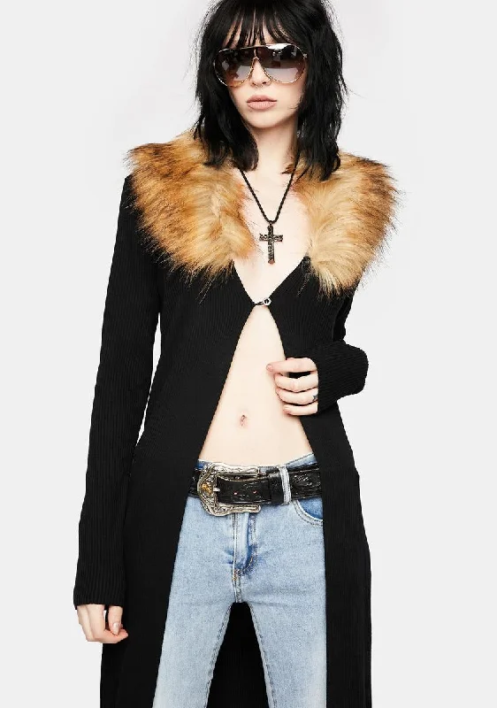 Women's Formal Event Outfit Modern Chic Discounts Long Faux Fur Knitted Cardigan