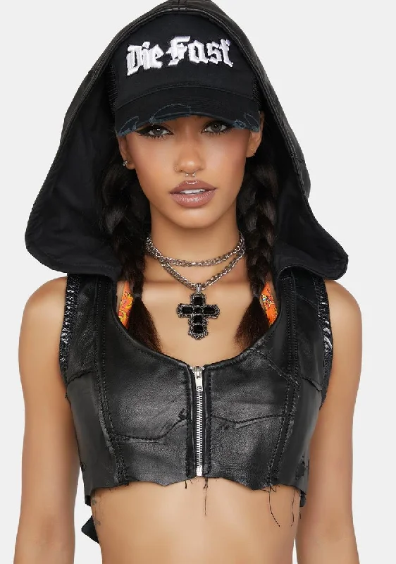 Women's Transitional Outfit Timeless Elegance Sale Leather Hooded Vest