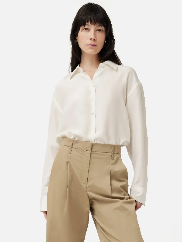 Essentials On Sale Women's Party Clothes Essentials On Sale Silk Habotai Relaxed Shirt | Ivory