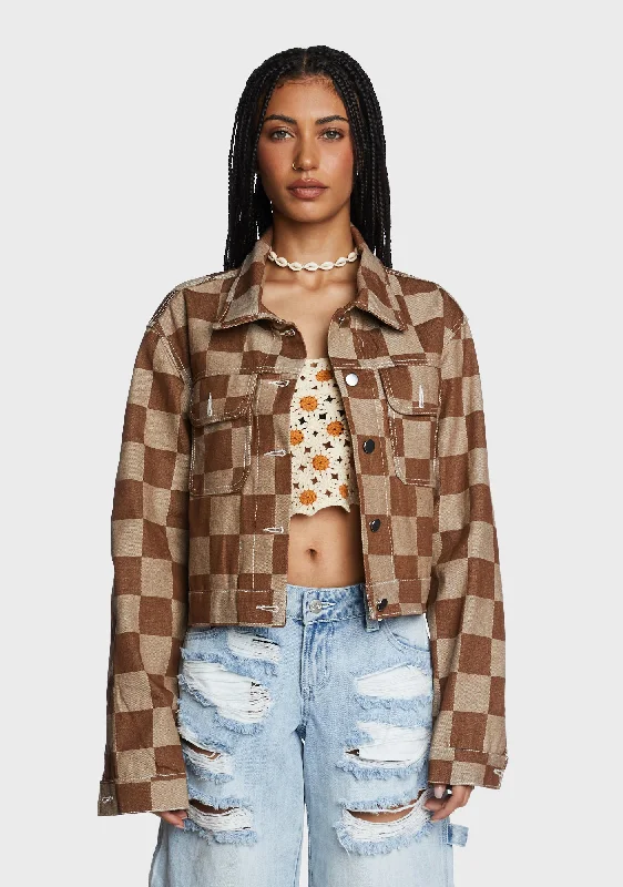 Stylish Clothes For Women Huge Markdowns Checked Out Crop Jacket