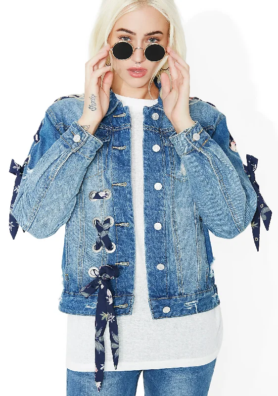 Women's Night-Out Clothes Additional Time-Limited Offers Garden Variety Lace-Up Denim Jacket