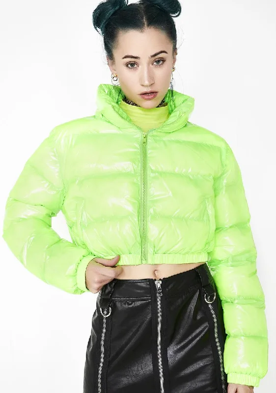 Luxury Women's Clothing Chic Style, Always In Vogue Acid Limelight Puffer Jacket