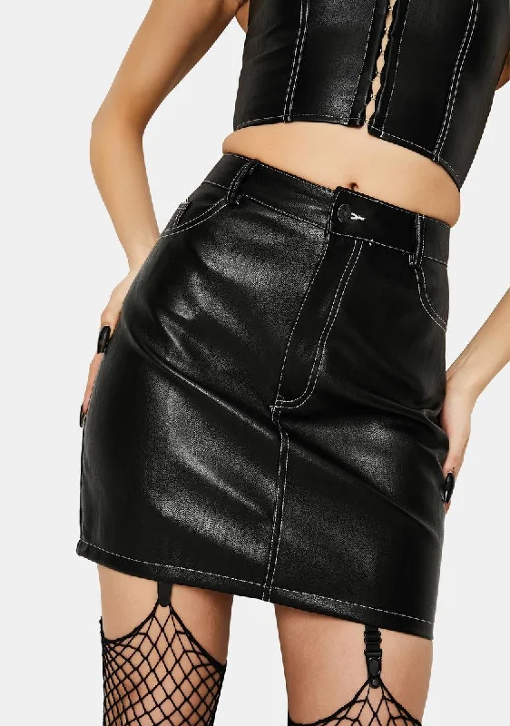 Women's High-Fashion Outfit Big Discounts Black PU Mini Broomy Skirt