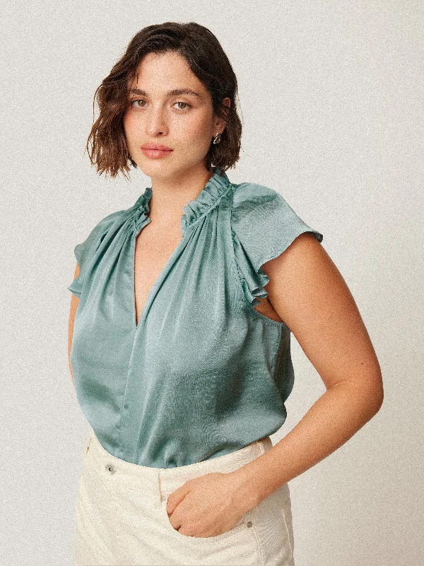 Trend Alert Timeless Women's Outfit Trend Alert Recycled Satin Frill Neck Top | Green