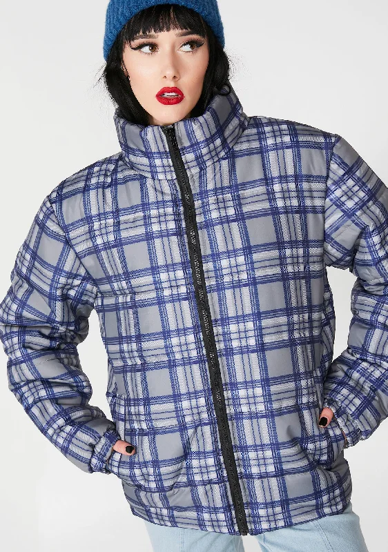 Women's Layered Outfit Premium Fashion Plaid Puffer Jacket