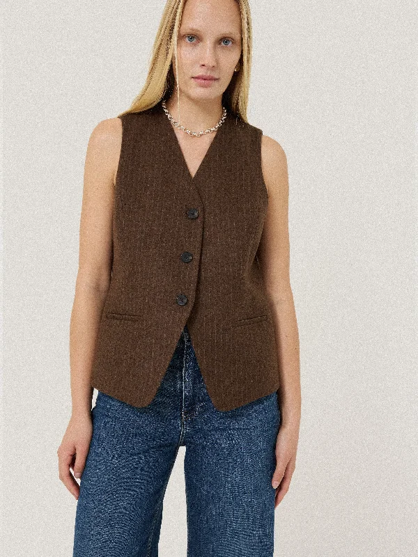 Cozy Comfort Style Sale Women's Active Garments For Workouts Cozy Comfort Style Sale Wool Pinstripe Waistcoat | Brown