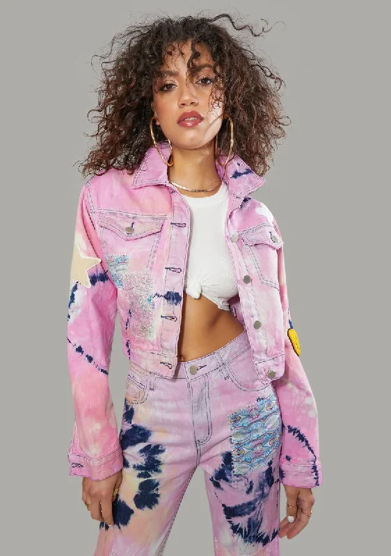 Women's Professional Attire Stylish Deals Twisted Rhythm Patched Tie Dye Jacket