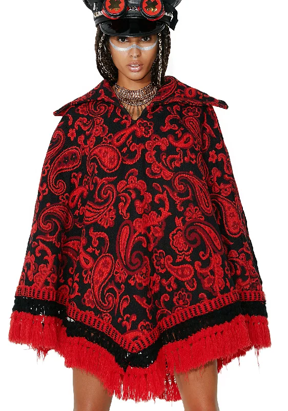 Women's Professional Clothes Stay Ahead In Style Vintage Floral Tapestry Poncho