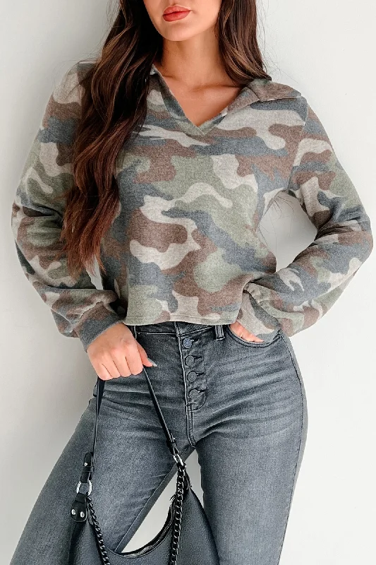 New Season Fashion Preview Sale Women's Professional Apparel New Season Fashion Preview Sale Fashion Protocol Fleece Camo Print Top (Camouflage)