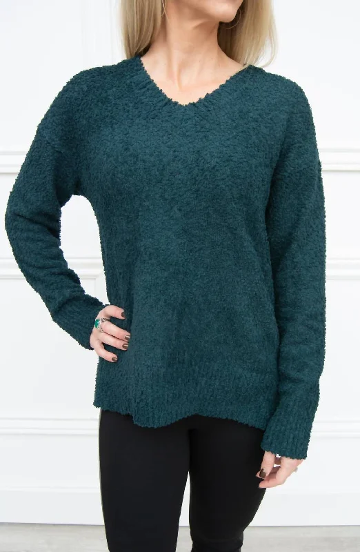 Women's Elegant Clothes Vintage Style Deals V-Neck Teddy Sweater In Jade