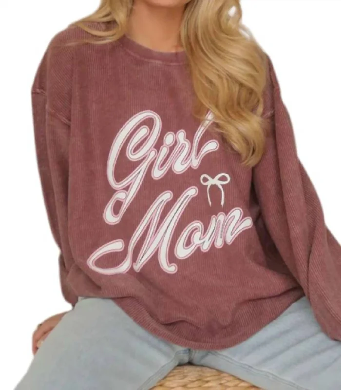 Women's Holiday Clothing Hot Trends Girl Mom Cord Sweater In Maroon