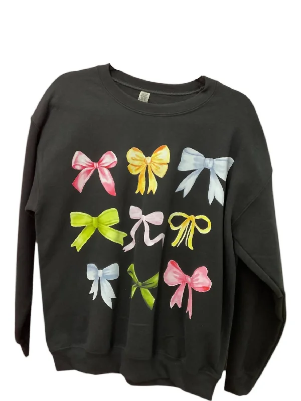 Women's Night-Out Outfit Popular Collection Women's Colorful Bows Crewneck Sweater In Black