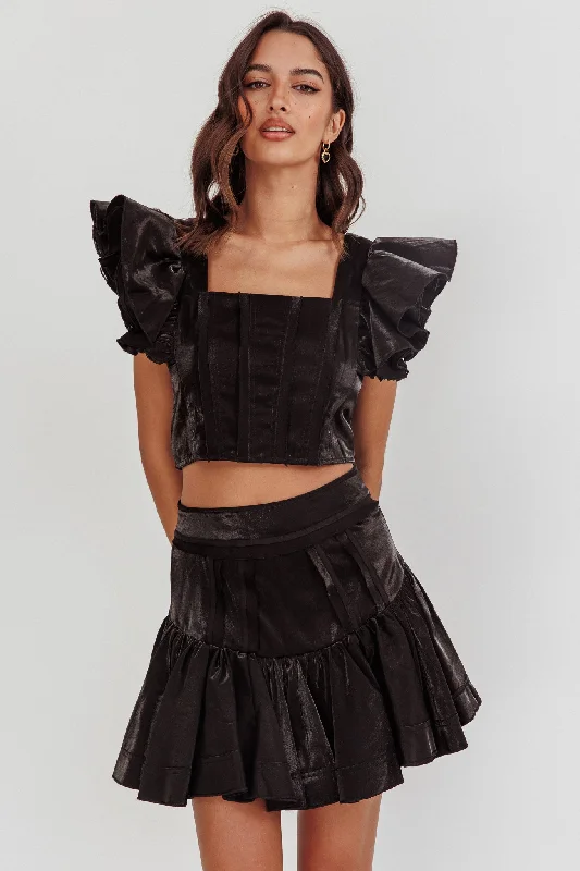 Women's Sporty Clothes New Styles Just In Debutante Drop Yoke Ruffle Skirt Black