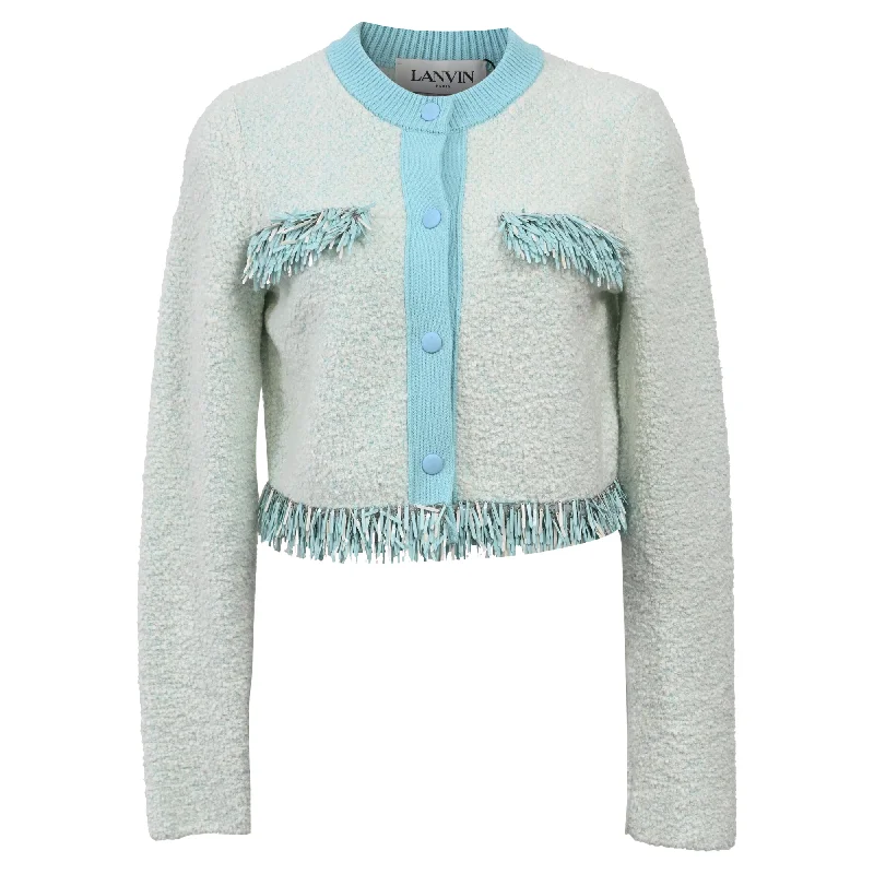 Women's Clothing And Garments Sets Gift Ideas Lanvin Fringed Cardigan in Light Blue Cotton