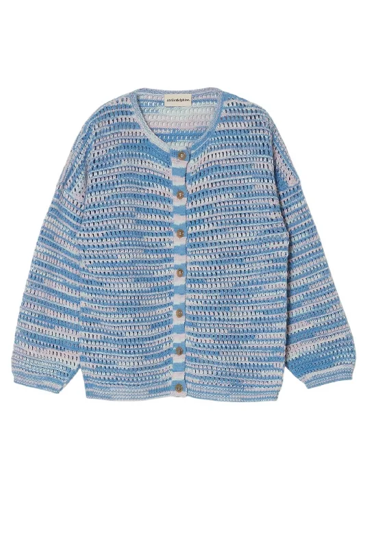 Women's Professional Clothes Relaxed Style Women's Crochet Bomber Cardigan In Melange Blue