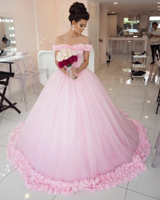 Vintage-Inspired Garments Flirty Fashion Discounts WD2547  Flowers Pink Wedding Dresses Cinderella Bridal Gowns,Beautiful Quinceanera Dresses for Sweet 16