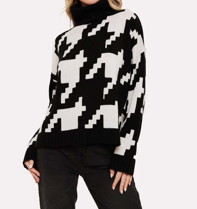 Women's Elegant Evening Outfit Best Deals Of The Season Hayley Houndstooth Roll Neck Sweater In Black/white