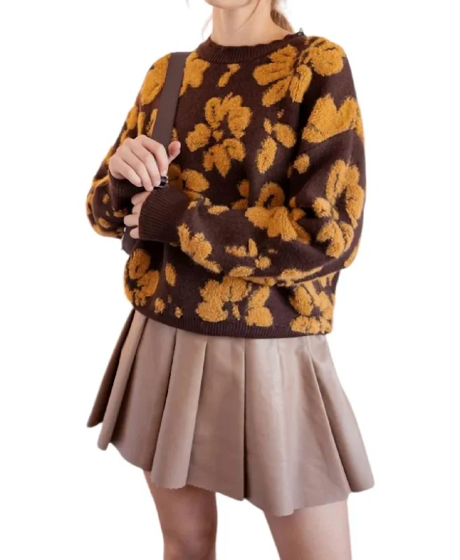 Women's Elegant Clothing Sets Boutique Styles That 70's Flower Sweater In Brown/mustard