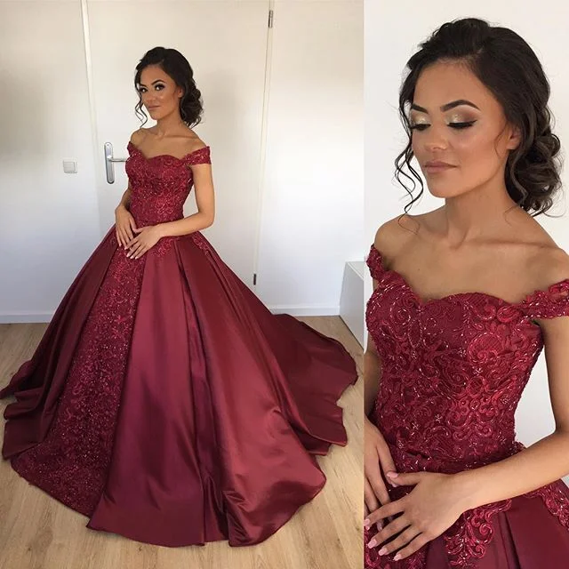 Women's Holiday Apparel Hot Sale Gorgeous Wine Wedding Dresses with Straps Ball Gown Lace Appliqued Vestido Formal Gown Reception Dresses for women