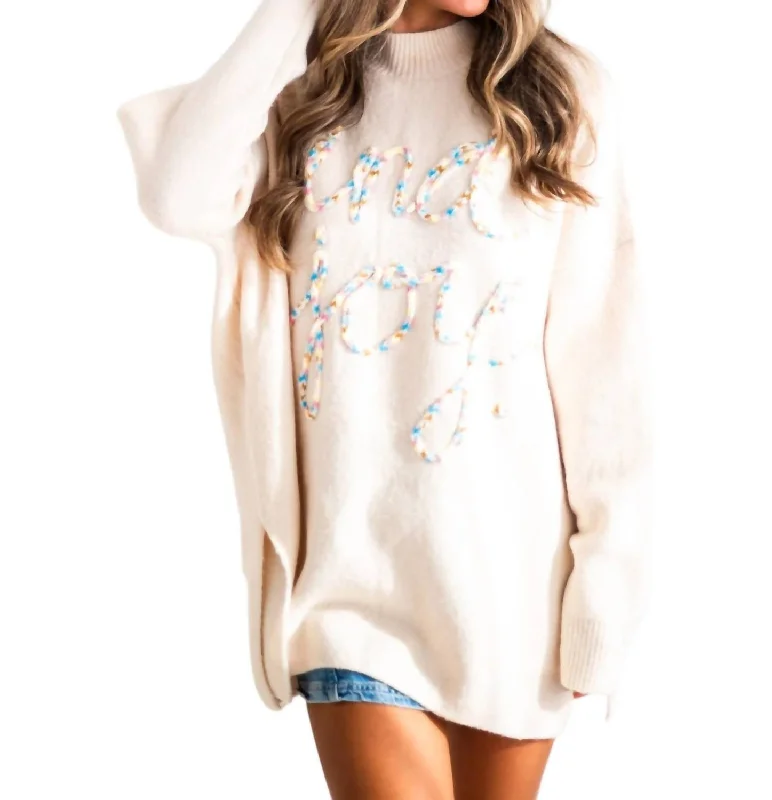 Women's Workout Clothing Minimalist Fashion Sale Find Joy Embroidery Sweater In Cream