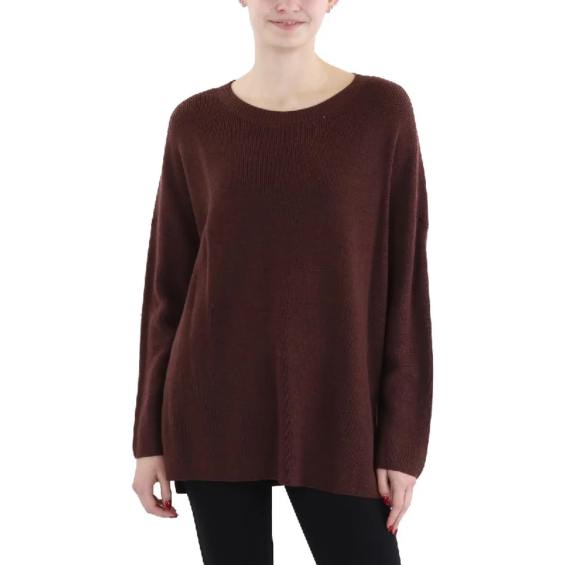 Women's Vintage-Inspired Outfit Unbeatable Deals Womens Ribbed Split Hem Crewneck Sweater