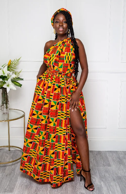 Women's Outerwear Clothing Final Sale Kente African Print Multiway Infinity Maxi Dress - KENYA