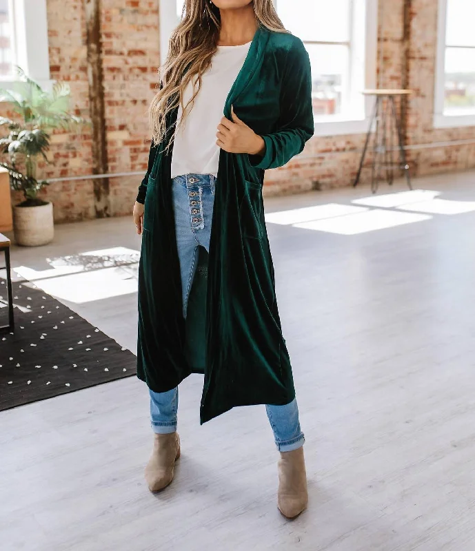 Stylish Women's Apparel Crazy Price Slashing Eve Velvet Long Cardigan In Green