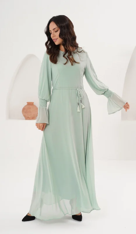 Chic Women's Garments Luxury Fashion Discounts Merve Modest Long Chiffon Maxi Dress - Seafoam - Final Sale