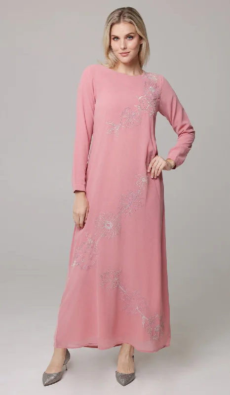 Casual Chic Clothing For Women Flash Sale Starts Saman Embroidered Chiffon Modest Long Maxi Dress - Candy - PREORDER (ships in 2 weeks)