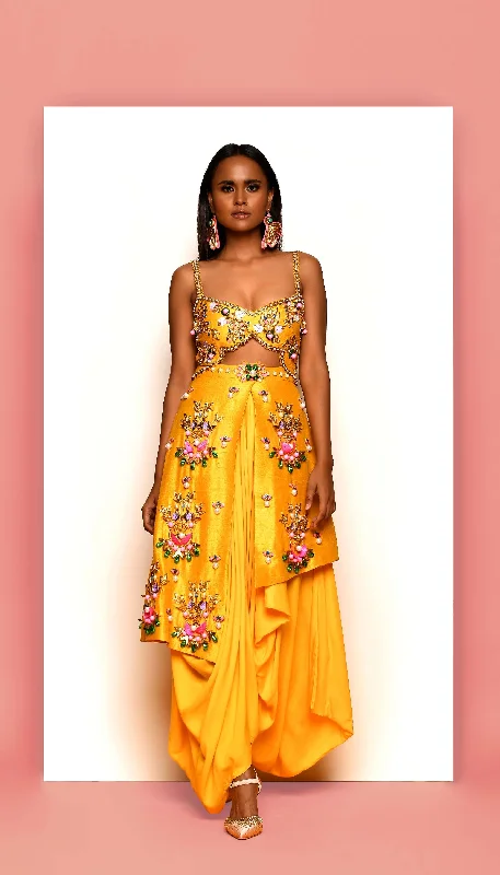 Women's Athletic Apparel Casual Yet Chic Sales BUGGERED - MUSTARD YELLOW EMBELLISHED DHOTI JUMPSUIT