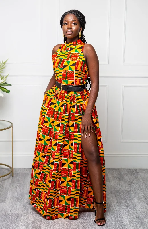 Women's Athletic Outfit Flash Sale, Don'T Miss Traditional Kente Sleeveless Turtleneck Maxi Dress for Women - KENYA