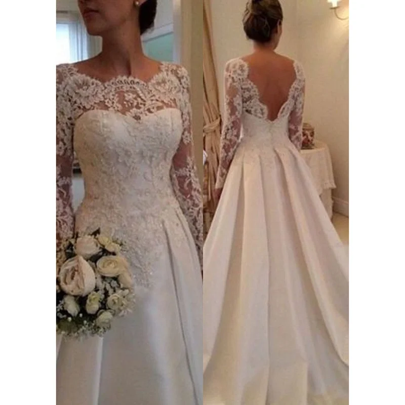 Women's Elegant Clothing Sets Trendy Women'S Wear Collection Siaoryne A Line Long Sleeves Wedding Dress Lace 2017 Backless Bridal Dresses for Bride Vestido De Noiva