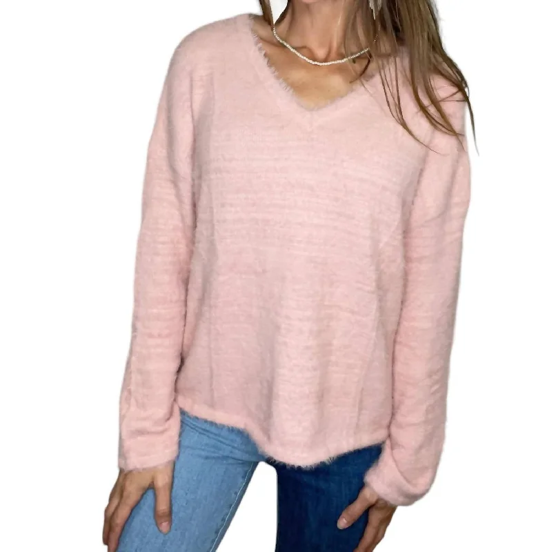 Formal Clothing For Women Chic Style Discounts Carly Mohair V Neck Sweater In Soft Pink