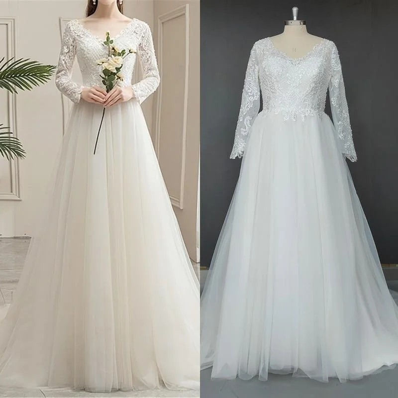 Women's Holiday Attire Modish Fashion Discounts Long Sleeve A-Line Wedding Dress