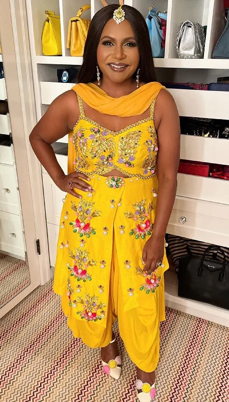 Women's Plus-Size Outfit Effortless Style, Endless Impact Mindy Kaling - MUSTARD YELLOW EMBELLISHED DHOTI JUMPSUIT