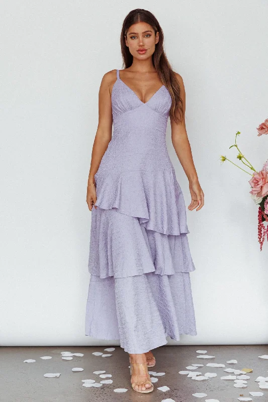 Women's Fashion Clothes Hot Picks New Vibes Layered Hem Maxi Dress Lilac