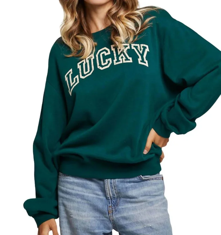 Women's High-Fashion Attire Unbeatable Deals Lucky Sweatshirt In Bluegrass Green