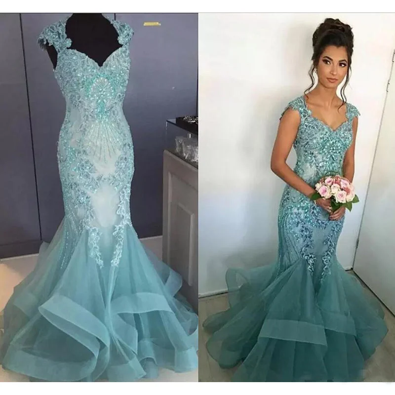 Women's Athletic Garments Vibrant Style Promotions WD5698 Mermaid Wedding Dresses Lace Aqua Blue Fitted and Flare Bridal Gown  2018,women formal gowns