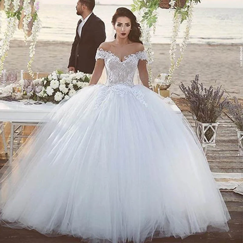 Women's Outfit For The Office Spring Fashion WD8899 Romantic Off the Shoulder Lace Tulle Ball Gown Bridal Dress 2018 Wedding Gown Hochzeitskleid