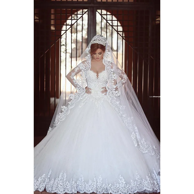 Women's Stylish Casual Garments Shop Sales Siaoryne WD1009 Vintage Lace Wedding Dress with Long Sleeves Bridal Gown 2018 Custom Made