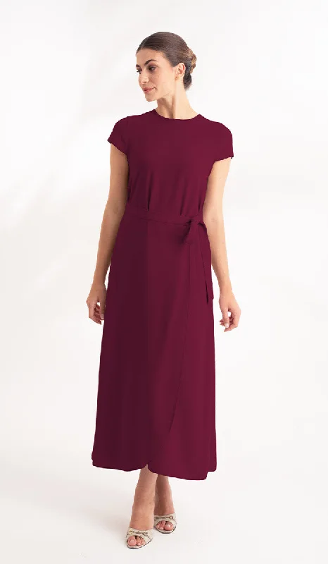 Women's Evening Wear Attire Chic Styles Sebil Modest Long Wrap Front Maxi Dress - Maroon - Final Sale