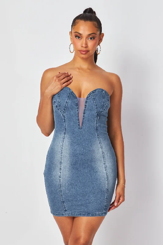 Women's Clothes Style Breakthroughs Liliana Denim Wash Mini Tube Dress