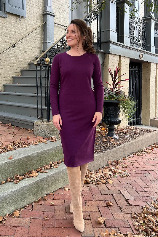 Charming Women's Garments Style Breakthroughs THE QUINN EVERYDAY SCOOP NECK SWEATER DRESS IN DK PURPLE