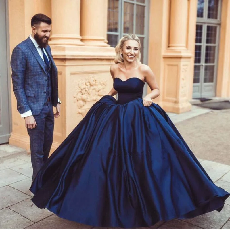 Women's Clothing For Casual Outings Hot Styles LP1285 Burgundy/Royal Blue Ball Gown Satin Wedding Dresses Sweetheart women Formal Gowns