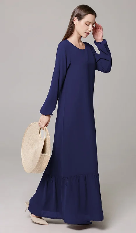 Women's Occasion Wear Clothes Shop Sale Items Batool Modest Chiffon Long Maxi Dress - Marina Blue - PREORDER (ships in 2 weeks)