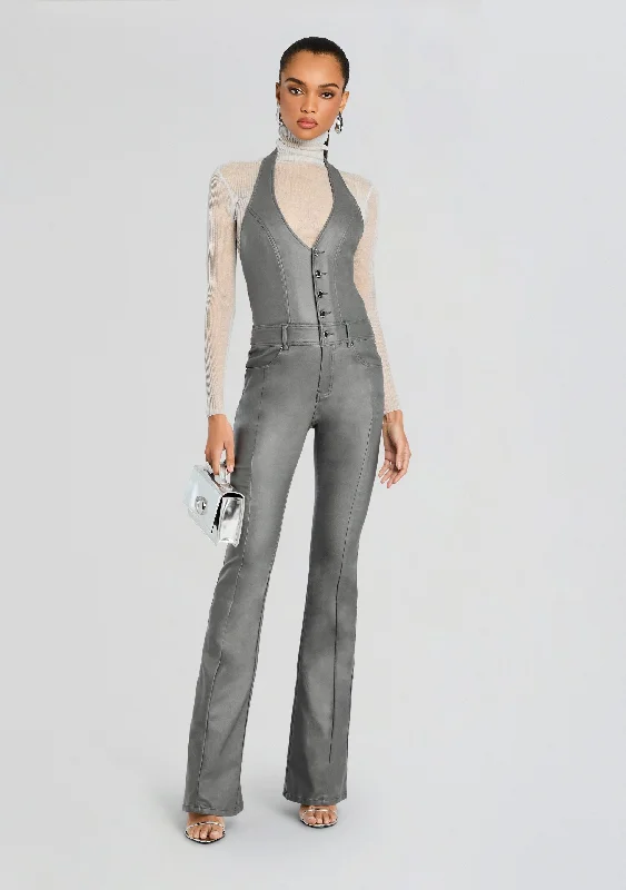 Women's Vacation Attire Relaxed Style Cynthia Coated Denim Jumpsuit